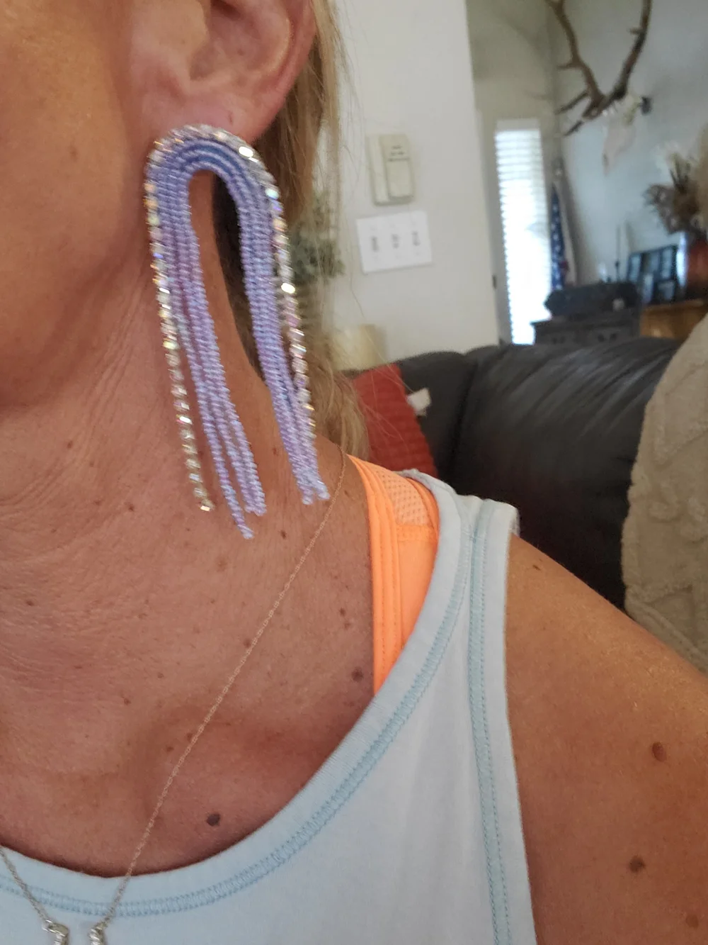 Beaded Fringe Earrings Set in Lavender, Pink, Teal, Blue & Red Set Of 6